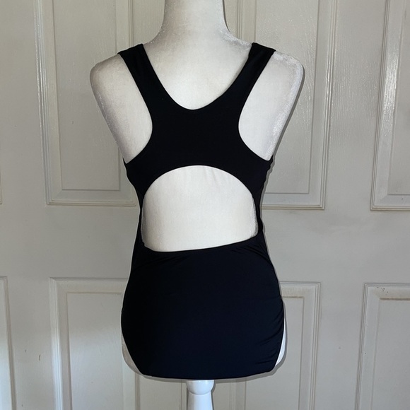 Ocean Aqua Shape Black One Piece Racerback Swimsuit - Picture 3 of 6